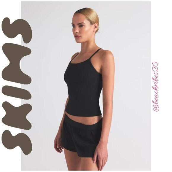 SKIMS Cotton Rib Scoop Long Tank Soot Medium NWT - Picture 2 of 4